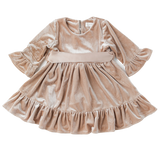 Grace Velour Dress with Removable Satin Sash - Sheer Beige