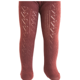Sweet Love Heart Mesh Cotton Tights - Vintage Red