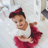 Oversized Bow Velour Baby Headband - Cherry Red