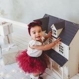 Oversized Bow Velour Baby Headband - Cherry Red