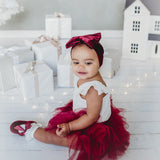 Oversized Bow Velour Baby Headband - Cherry Red