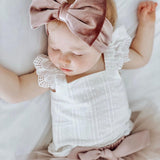 Oversized Bow Velour Baby Headband - Rose Powder