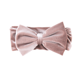 Oversized Bow Velour Baby Headband - Rose Powder