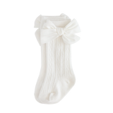 Knee-high Luxe Cable Knit Socks with Bows - White