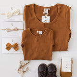 Willow Long Sleeve Henley Cotton Top - Antique Gold