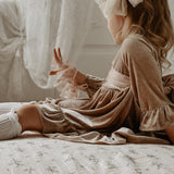 Grace Velour Dress with Removable Satin Sash - Sheer Beige