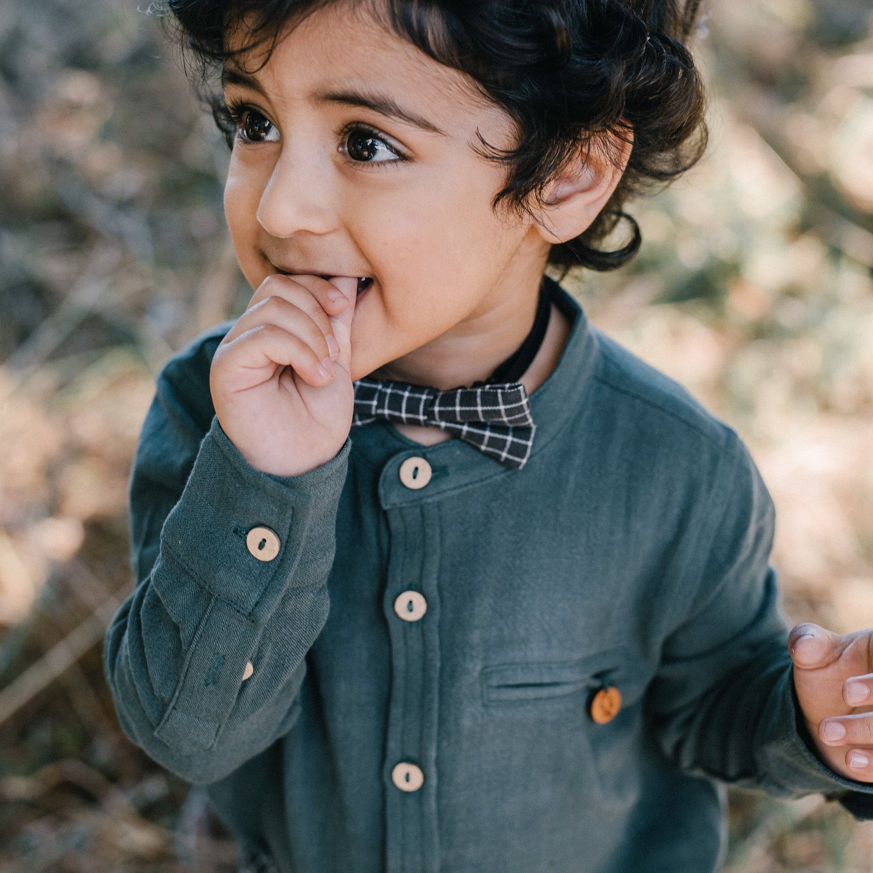 Boys Bow Tie - Forest Grey Check