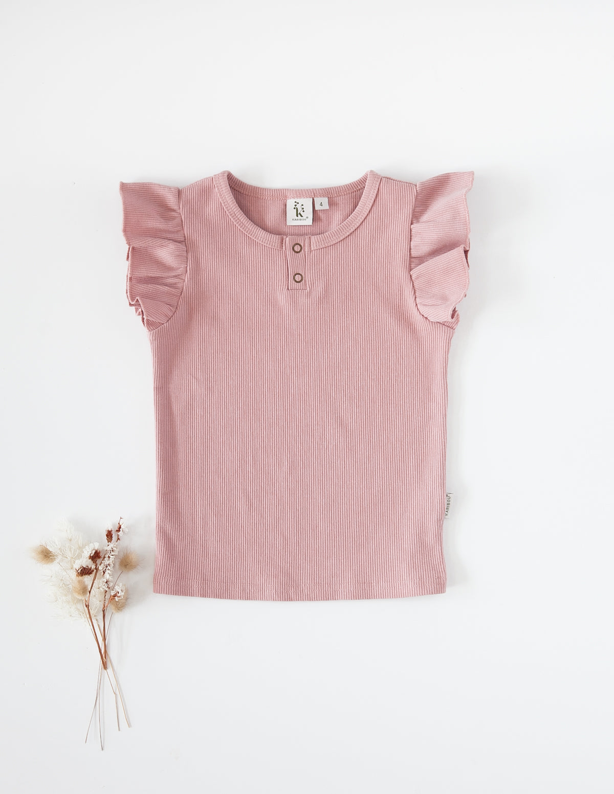 Karibou - Girls Keira Ribbed Flutter Sleeve Top - Blush