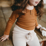 Willow Long Sleeve Henley Cotton Top - Antique Gold