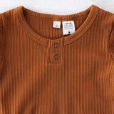 Willow Long Sleeve Henley Cotton Top - Antique Gold