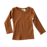 Willow Long Sleeve Henley Cotton Top - Antique Gold