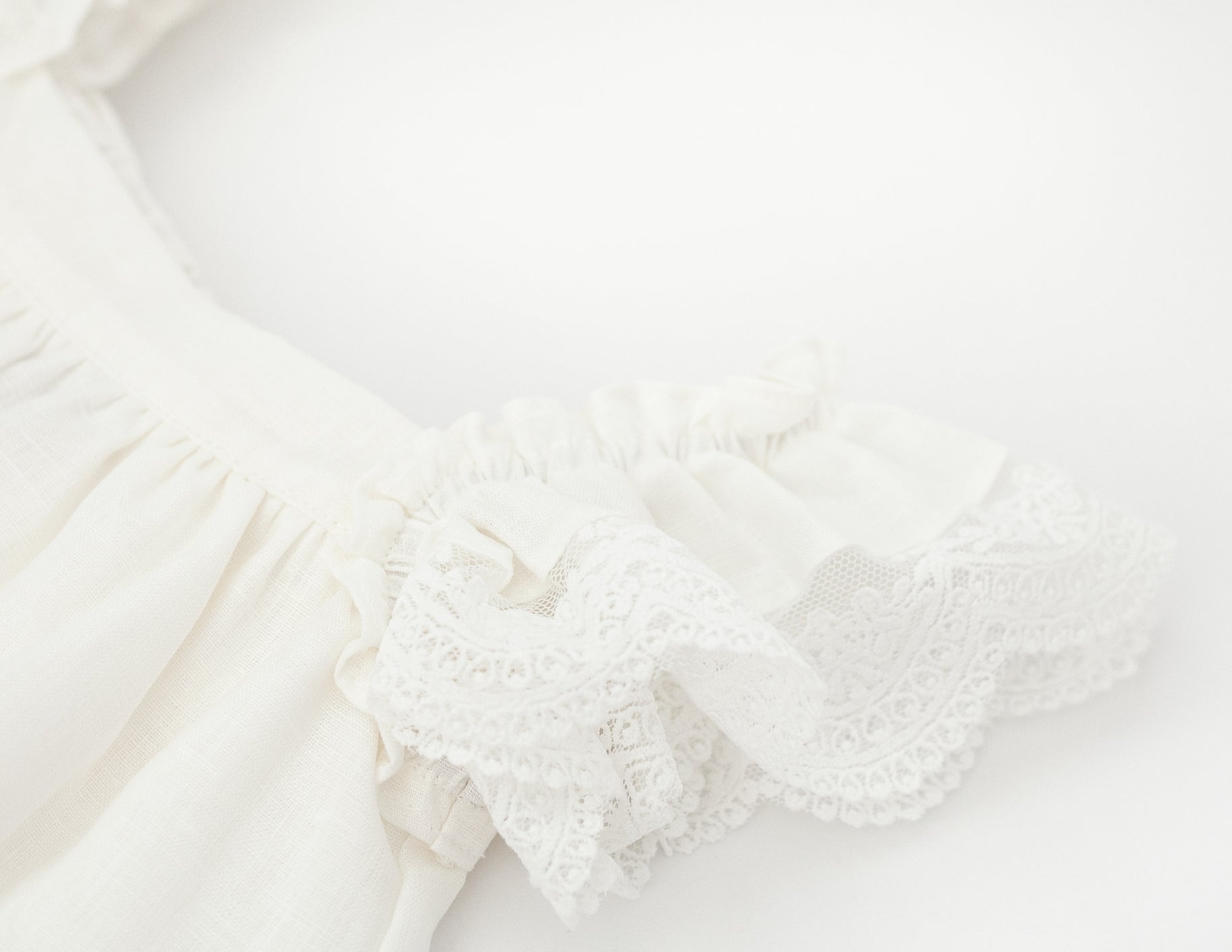 Areta Linen Dress - White - Closeup Trim