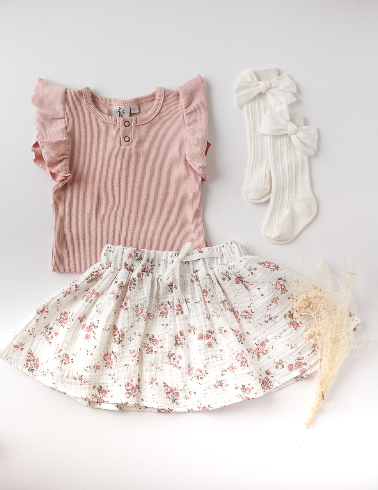Karibou - Girls Keira Ribbed Flutter Sleeve Top - Blush