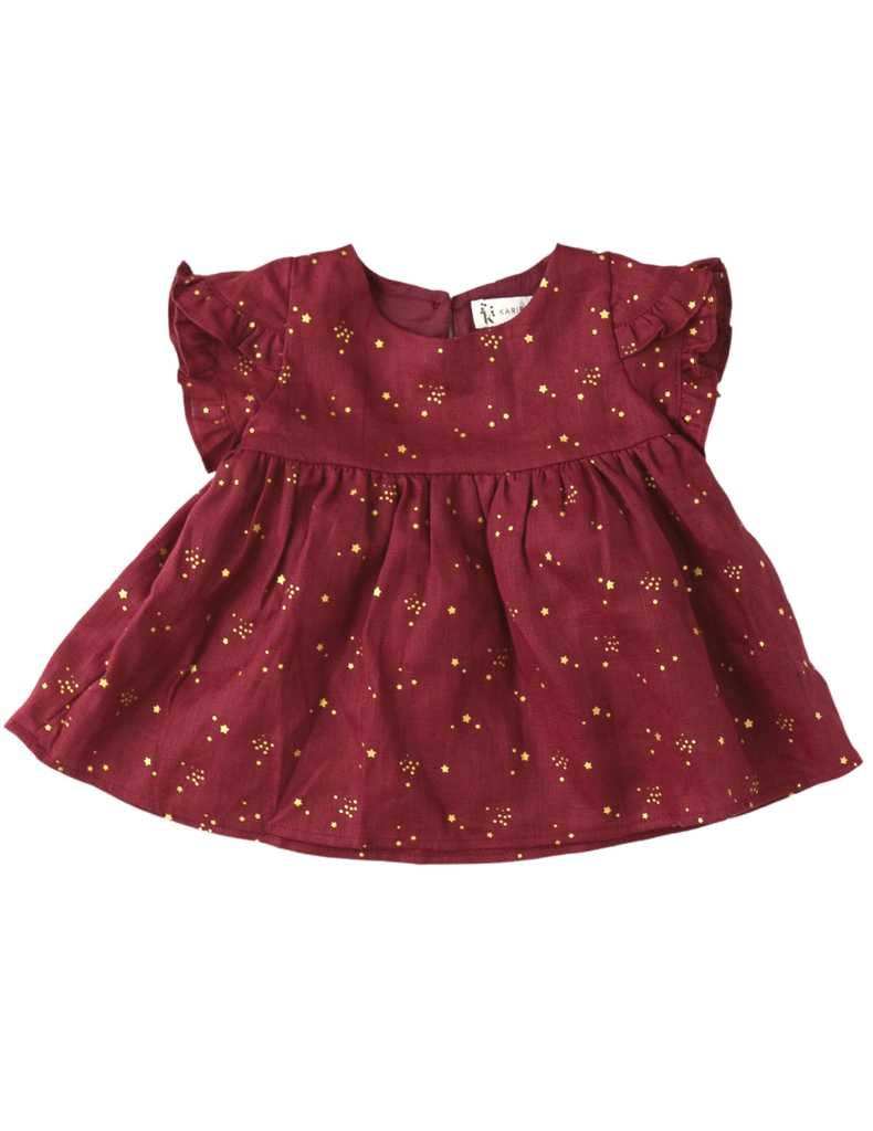 Ella Baby Girl Linen Dress Golden Stars Karibou Kids