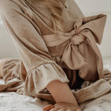 Grace Velour Dress with Removable Satin Sash - Sheer Beige