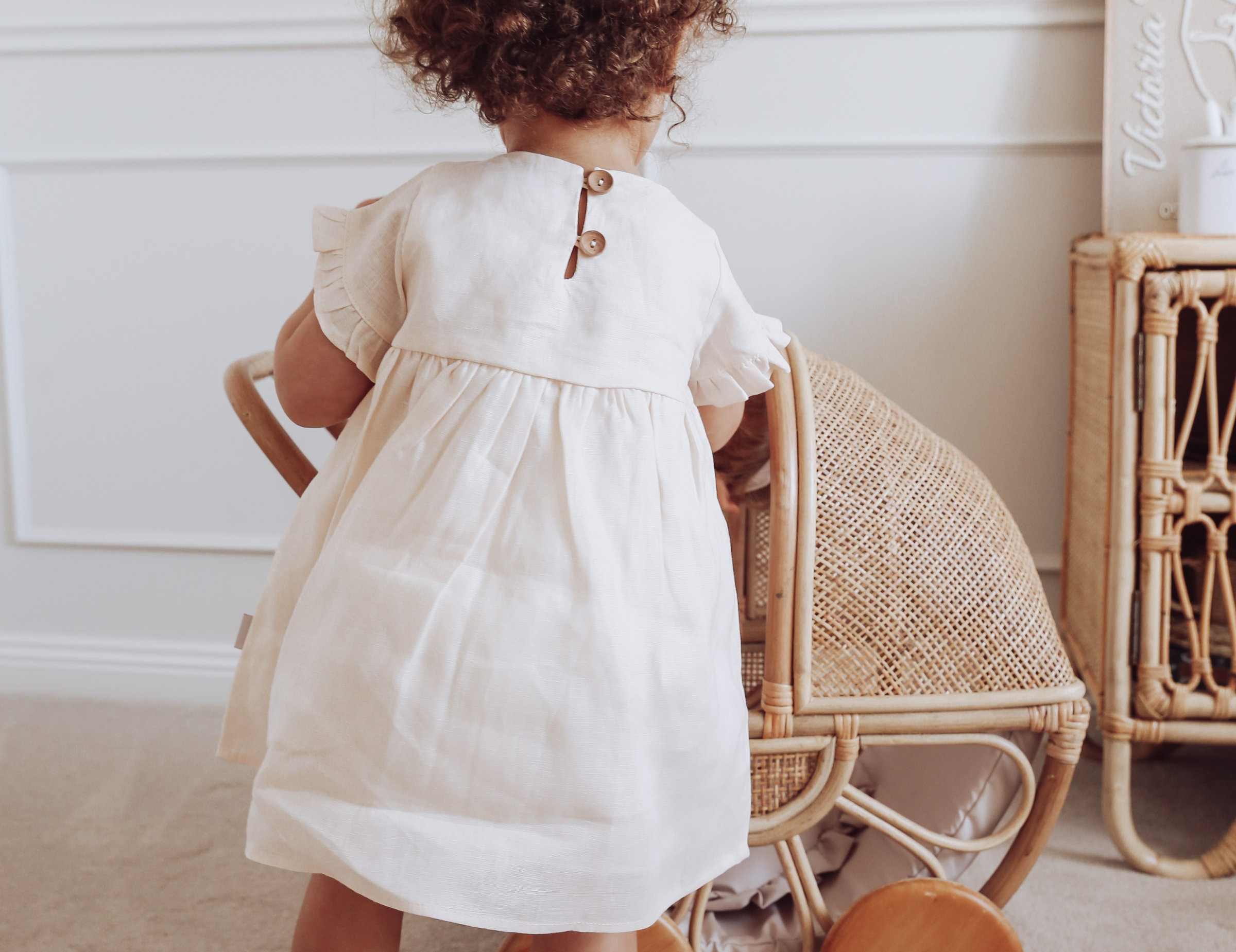 Ella Baby Girl Linen Dress Cookie Dough Karibou Kids