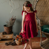 Alaia Linen Girls Dress - Cherry Red