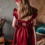 Alaia Linen Girls Dress - Cherry Red