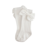 Knee-high Luxe Cable Knit Socks with Bows - White