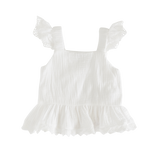 Bella Winged Muslin Peplum Top - White