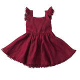 Alaia Linen Girls Dress - Cherry Red