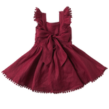 Alaia Linen Girls Dress - Cherry Red