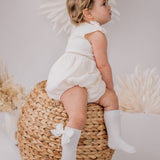 Knee-high Luxe Cable Knit Socks with Bows - White