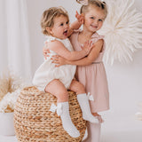 Knee-high Luxe Cable Knit Socks with Bows - White