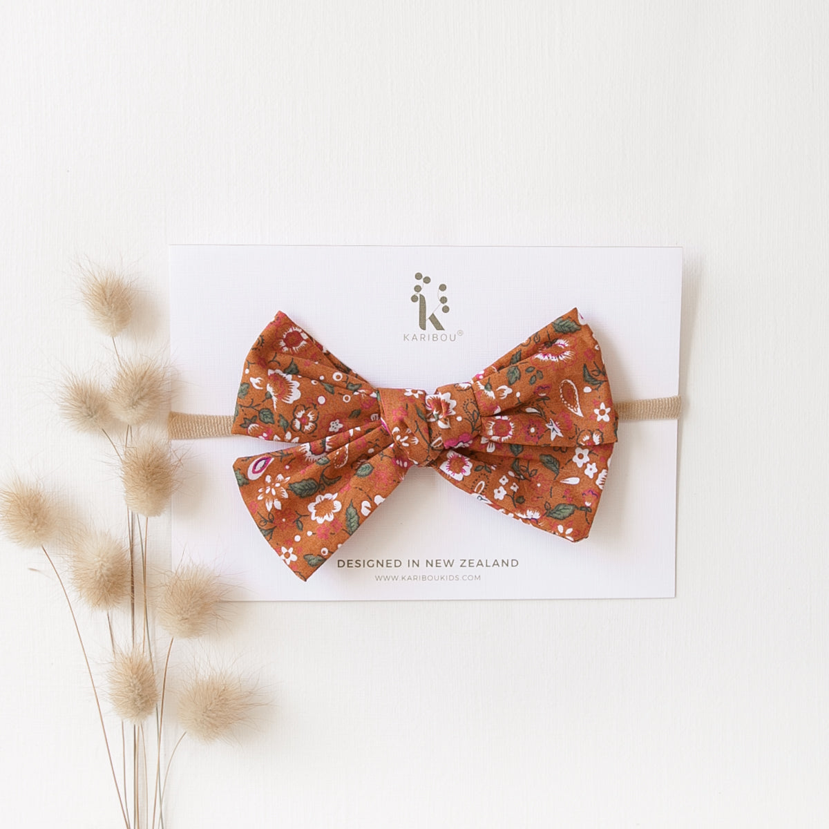 Poppy Cotton Bow Headband - Burnt Orange Floral